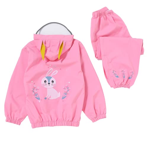 レインコート キッズ 上下セット 可愛いレインウェア 女の子 男の子 雨具 子供合羽 かっぱ レインスーツ 防水 防風 夜間反射 収納袋 ツバ付き 通学 遠足 キャンプ アウトドア ピンク XXLサイズ 画像1