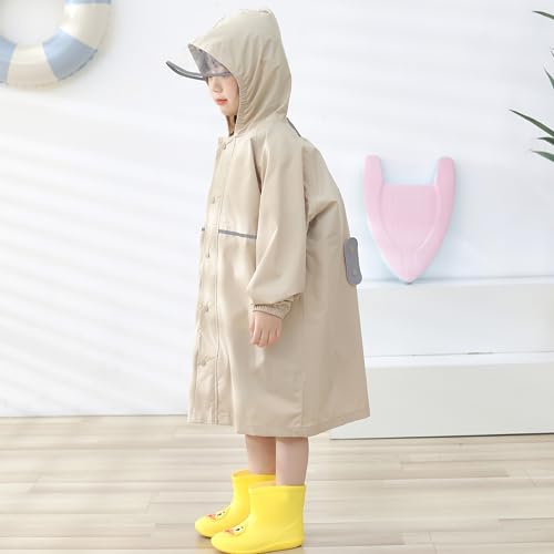 レインコート キッズ カッパ 子供 ランドセル 男の子 女の子 こども用レインコート レインポンチョ 子供 雨具 雨合羽 軽量 防水 速乾 夜間反射 ツバ 収納袋付き 薄型 レイングッズ 梅雨 豪雨 自転車 通園 通学 キャンプ アウトドア カーキ Sサイズ 中間 画像