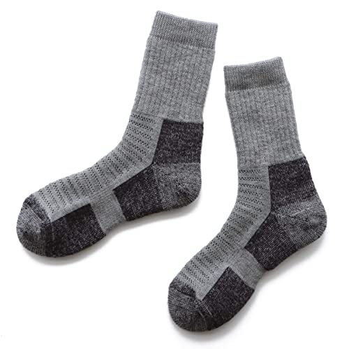 [ナイガイ] メリノウール 登山 ソックス MOUNTAINEERING SOCKS 山登り トレッキング ロングトレイル スキー スノーボード クルー丈 毛混 抗菌防臭 パイル編み メンズ＆レディース ソックス 靴下 男性 女性 紳士 婦人 プレゼント ギフト 90301018 (25-27cm, 95.グレー) 1枚目 画像