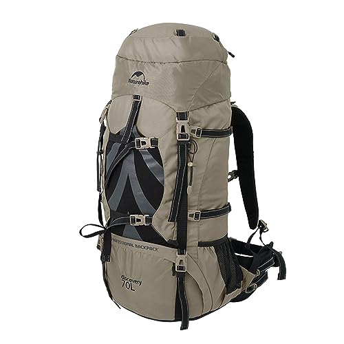 [Naturehike] 公式ショップ 大容量バックパック 70L+5L ザック 登山 リュック 背面長調整可能 男女兼用 多機能 レインカバー 救援笛付き ハイキング 旅行 防災 (ブラウン) 画像1