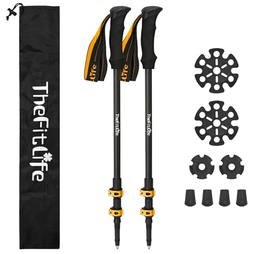 TheFitLife トレッキングポール カーボン 登山 ストック 軽量 57-120cm伸縮 ウォーキングポール ウォーキングステッキ 2本セット 登山杖 登山ポール 山登り ステッキ ハイキングポール 男性 女性 高齢者 (オレンジ) 画像1