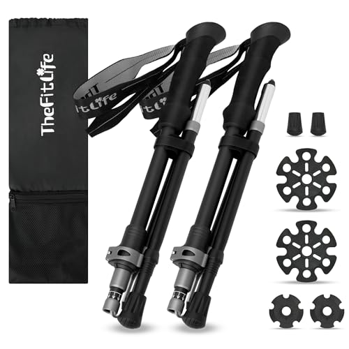 TheFitLife トレッキングポール 折畳み 登山 ストック 軽量 100-120cm伸縮 ウォーキングポール ウォーキングステッキ 2本セット 登山杖 登山ポール 山登り ステッキ ハイキングポール 男性 女性 高齢者 (灰色) 1枚目 画像