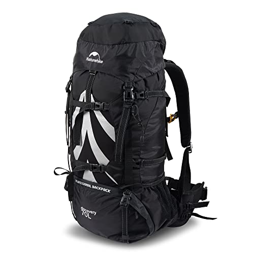 [Naturehike] 公式ショップ 大容量バックパック 70L+5L ザック 登山 リュック 背面長調整可能 男女兼用 多機能 レインカバー 救援笛付き ハイキング 旅行 防災 (ブラックーアップグレード版) 画像1