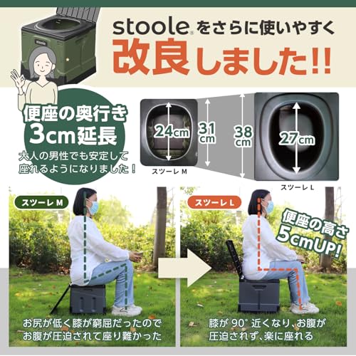 スツーレ® 【防災グッズ大賞受賞】 簡易トイレ ポータブルトイレ 防災からアウトドアまで 携帯トイレ 介護 耐荷重100㎏ (e.グリーン/Lサイズ) 中間 画像