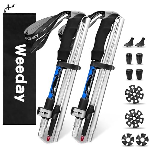 Weeday トレッキングポール 5 段折りたたみ式登山杖 100-125cm調整可能 【2025 新登場・アウトドア最適】2 本セット【収納 32cm 超軽量 250g】5種類アクセサリー10 個付き 登山用ストック ウォーキングポール 日本語説明書 専用収納袋付き 山登りハイキング 雪上冬道 男性 女性 高齢者 1枚目 画像