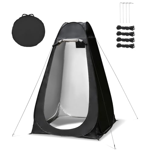 ＲｏｏｍＨａｐｉ 着替えテント ポップアップ式 簡易トイレ【一瞬でパッと広がる/シルバーコーティング】 ワンタッチ 折りたたみ 軽量 UVカット 防水 プライバシーテント 収納袋付き 釣り用パラソル 更衣室 トイレ 海水浴 防災 軽量 設営簡単 フルクローズ 約1㎡ 高さ190㎝(ブラック) 画像1