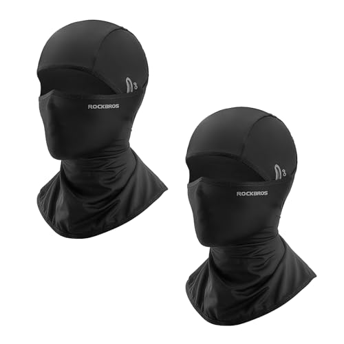 ROCKBROS フェイスカバー 冷感 バラクラバ uvカット 息苦しくない 通気性 吸汗速乾 メガネ穴付き 目出し帽 自転車 バイク ランニング ジョギング スポーツ 登山 釣り 夏用(ブラック*2) 1枚目 画像