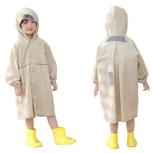 レインコート キッズ カッパ 子供 ランドセル 男の子 女の子 こども用レインコート レインポンチョ 子供 雨具 雨合羽 軽量 防水 速乾 夜間反射 ツバ 収納袋付き 薄型 レイングッズ 梅雨 豪雨 自転車 通園 通学 キャンプ アウトドア カーキ Mサイズ 画像1