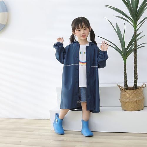 レインコート キッズ カッパ 子供 ランドセル 男の子 女の子 こども用レインコート レインポンチョ 子供 雨具 雨合羽 軽量 防水 速乾 夜間反射 ツバ 収納袋付き 薄型 レイングッズ 梅雨 豪雨 自転車 通園 通学 キャンプ アウトドア ネイビー Lサイズ 中間 画像