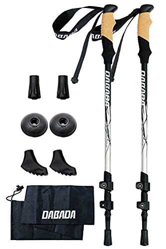 DABADA（ダバダ） SG承認品 アルミ製 トレッキングポール カムロック式 収納袋付き 最長120cm/最短58.5cm 2本セット 登山杖 (マットシルバー) 画像1