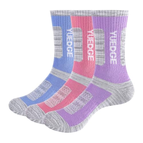 [YUEDGE] 靴下 レディース 登山 アウトドアウエア スポーツ トレッキング ハイキング ウォーキング用ソックス 高級綿 通気吸汗 抗菌防臭 3足セット 21-25cm 1枚目 画像