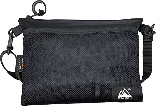 【改訂版】サコッシュ 小さめ 撥水 防水 超軽量 メンズ レディース 登山 トラベル ハイキング 旅行 黒 PEAKHUNT(ピークハント) 1枚目 画像