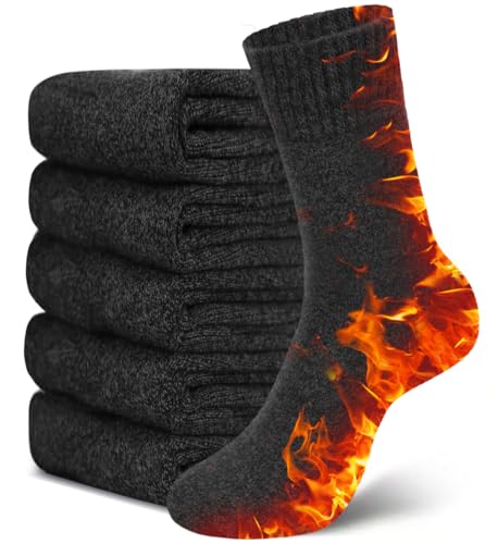 [Lavento] 靴下 メンズ ソックス 冬 【5足セット・ウール裏パイル・耐久性アップ】 防寒靴下 ウールソックス あったか 厚手 防寒 保温 消臭 360°蓄熱 伸縮性 室内 アウトドア スキー スポーツ 24-28㎝ (ダークグレー*5) 画像1