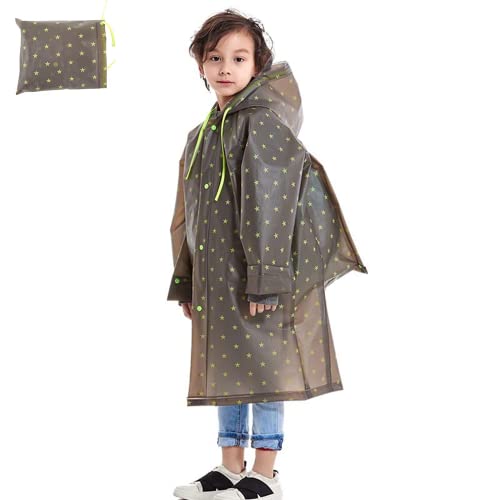 キッズレインコート 子供 ランドセル対応 男の子 女の子 ボーイズレインウェア 雨具 雨合羽 EVAエコ素材 防水 撥水 軽量 ツバ付き レイングッズ アウトドア 入学用 グレー Lサイズ 1枚目 画像