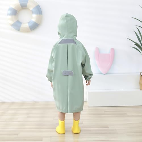 レインコート キッズ カッパ 子供 ランドセル 男の子 女の子 こども用レインコート レインポンチョ 子供 雨具 雨合羽 軽量 防水 速乾 夜間反射 ツバ 収納袋付き 薄型 レイングッズ 梅雨 豪雨 自転車 通園 通学 キャンプ アウトドア グリーン Lサイズ 中間 画像