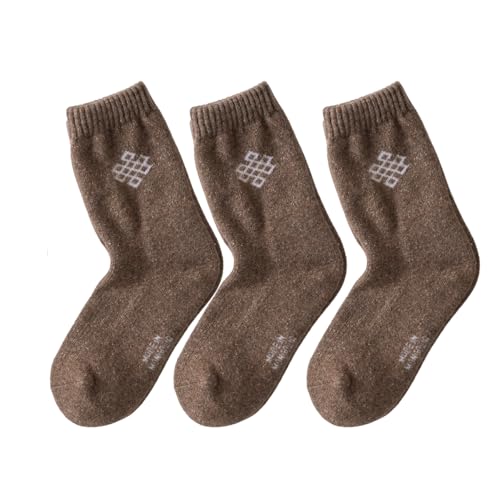 [NOOS] ノース 羊と暮らす靴下 クルー丈 モンゴル産 ウール ミドルソックス 3足セット 登山用 キャンプ 釣り アウトドア (JP, アルファベット, M, ブラウン) 画像1