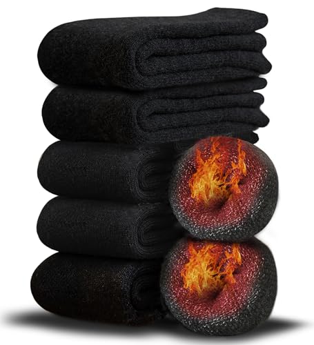 [Bafup] 靴下 メンズ ソックス 冬 厚手【零下防寒・激暖38℃恒温・ウール素材】 ウールソックス 360°蓄熱 極厚裏起毛 防寒 保温 消臭 耐久性 伸縮性 室内 アウトドア 登山 キャンプ 25-29㎝ (#06.ブラック*5) 画像1