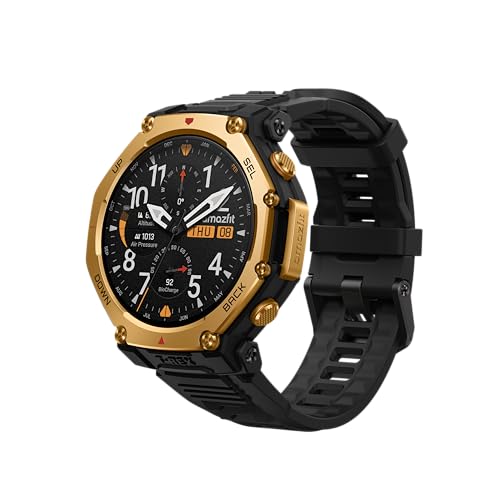 Amazfit T-Rex 3 Pro 48mm スマートウォッチ 登山 トレイルランニング ヤマレコ ヤマップ G5チタン合金 サファイアガラス スピーカー内蔵 フラッシュライト iPhone Android対応 GPS 6衛星 ミリタリー 3種類オフラインマップ ナビゲーション ルートインポート 10ATM防水 AIによる音声操作 (ブラックゴールド) 画像1