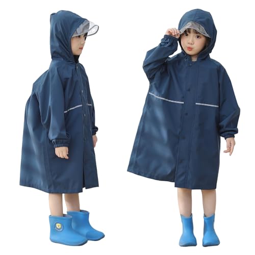 レインコート キッズ カッパ 子供 ランドセル 男の子 女の子 こども用レインコート レインポンチョ 子供 雨具 雨合羽 軽量 防水 速乾 夜間反射 ツバ 収納袋付き 薄型 レイングッズ 梅雨 豪雨 自転車 通園 通学 キャンプ アウトドア ネイビー Lサイズ 画像1