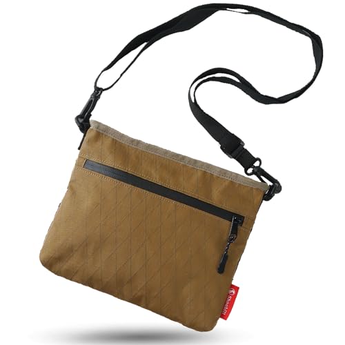 [Shoebill] サコッシュ ナイロン X-PAC メンズ ショルダーバッグ 小さめ 軽量 財布機能 防水 登山 アウトドア 防水 軽量 (カーキ) 画像1