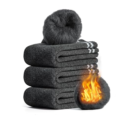 [konciwa] 靴下 レディース 冬 厚手【極暖38℃恒温・極厚裏パイル・ウール素材・360°蓄熱】 ソックス ウールソックス 防寒 保温 消臭 耐久性 伸縮性 室内 アウトドア 登山 キャンプ 24-28㎝ (1＃ブラック*3) 画像1