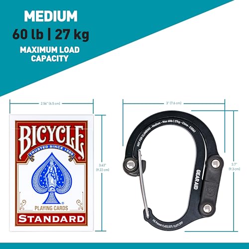 GEAR AID HEROCLIP Carabiner Gear Clip and Hook (Medium) for Camping, Backpack, and Garage Organization, Black and Gray, 1 Pack 中間 画像