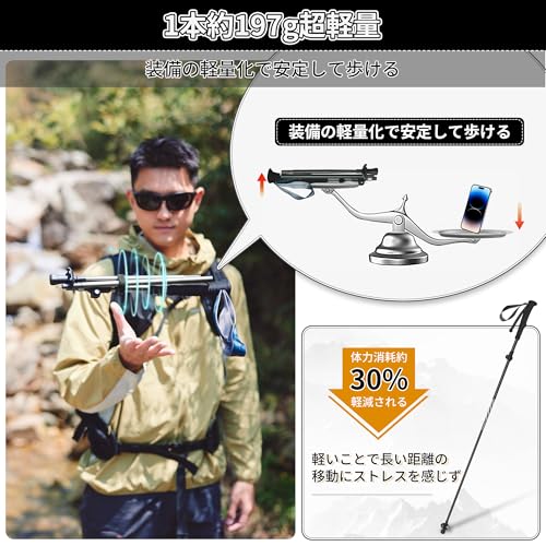 Naturehike公式ショップ トレッキングポール 折りたたみ式 2本セット 登山 ストック カーボン+アルミ 190g/本 ウォーキングポール 山登り 軽量 ハイキング コンパクト アウトドア 男女兼用 (103-120cmブラック(PROタイプ)) 中間 画像