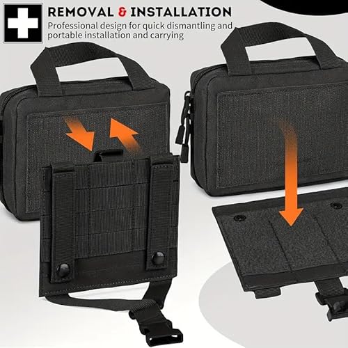 [THREE RABBITS]救急キット メディカルポーチ アウトドア ハイキング、ハンティング、旅行用 サバイバルゲーム 耐摩耗性素材 モーリースタイル ファスナーストラップ (ブラック) 中間 画像