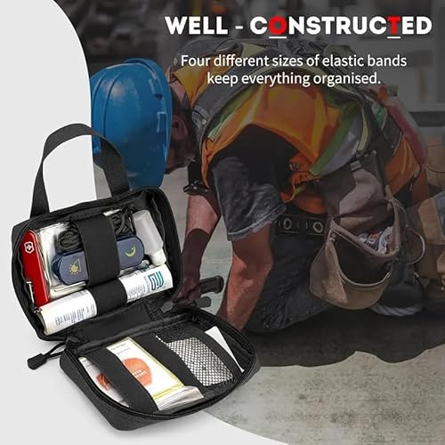 [THREE RABBITS]救急キット メディカルポーチ アウトドア ハイキング、ハンティング、旅行用 サバイバルゲーム 耐摩耗性素材 モーリースタイル ファスナーストラップ (ブラック) 中間 画像