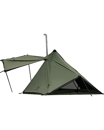 OneTigris CONIFER テント ソロテント 軍幕テント ポリコットンT/C 二股ポール 二又フレーム 煙突穴付き 焚火可 撥水 通気 遮光 簡単設営 1-2人用 キャンプ用 アウトドア (アーミーグリーン) 画像1