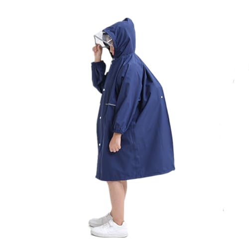 レインコート キッズ カッパ ランドセル 男の子 女の子 こども用レインポンチョ 子供合羽 雨具 防水 速乾 夜間反射 ツバ 収納袋付き レインウェア 梅雨 豪雨 自転車 通学 キャンプ アウトドア ネイビー XLサイズ 中間 画像