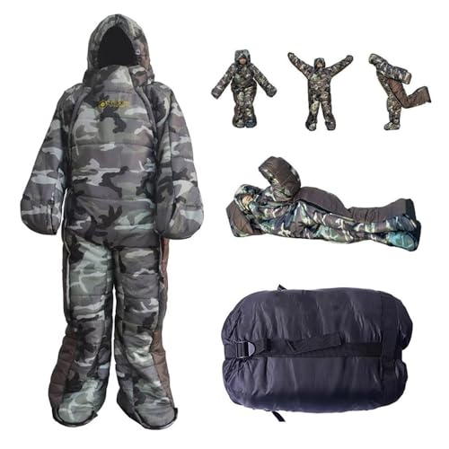 着る寝袋 モモンガ 動ける 動けるあったか寝袋 人型 フード付 全身 撥水加工 防災グッズ 防災用シュラフ 歩ける 男女兼用 暖かい 防寒グッズ 大人用 全身用 旅行 キャンプ (迷彩色, L(適応身長：160～175cm)) 画像1