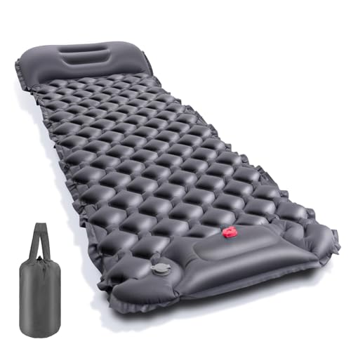 エアーマット キャンプ マット【25秒膨らむ・10CM厚さ】足踏み式 無限連結可能 R値4.0 車中泊 防災 厚手 枕付き 超軽量 コンパクト 防水 寝袋 持ち運び便利 災害 お花見 登山 テント用 キャンプ用品 簡単収納 収納袋 日本語説明書付き 1枚目 画像