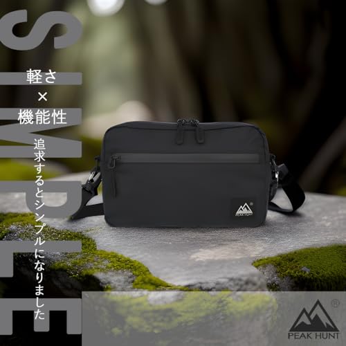 サコッシュ（マチ付） 撥水 防水 超軽量 メンズ レディース 登山 トラベル ハイキング 旅行 黒 PEAKHUNT(ピークハント） 最後 画像