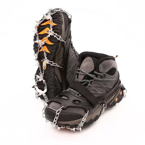 晨陽小店 チェーンスパイク 軽量 24本爪 アイゼン 登山 ブラック 3秒着脱 Mサイズ:23.0〜24.5cm 凍結道路 滑り止め 雪山 登山 ハイキング 穴釣り 磯釣り 沢登り 転倒防止 収納袋付き 男女兼用 1枚目 画像