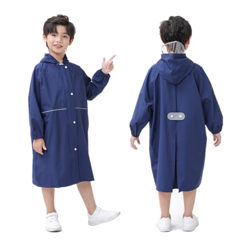 レインコート キッズ カッパ ランドセル 男の子 女の子 こども用レインポンチョ 子供合羽 雨具 防水 速乾 夜間反射 ツバ 収納袋付き レインウェア 梅雨 豪雨 自転車 通学 キャンプ アウトドア ネイビー XLサイズ 中間 画像
