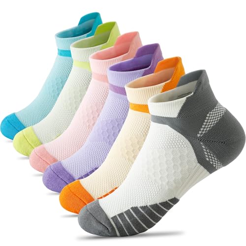 [HWVICTORYV] スポーツ ソックス 靴下 レディース くるぶし 底パイル アーチサポート 立ち仕事 登山 テニス ランニングソックス 6足セット 22-25cm アンクル スニーカーソックス 03 1枚目 画像