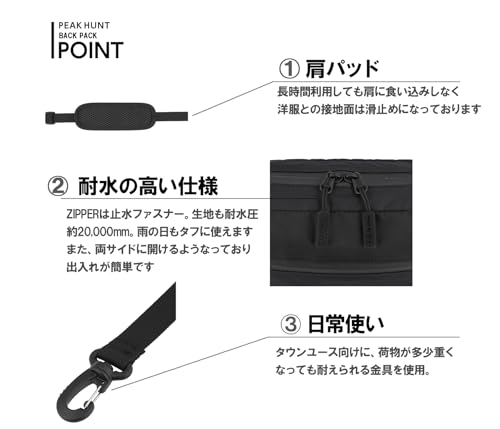 サコッシュ（マチ付） 撥水 防水 超軽量 メンズ レディース 登山 トラベル ハイキング 旅行 黒 PEAKHUNT(ピークハント） 中間 画像
