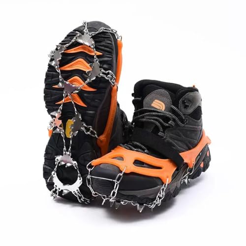 晨陽小店 チェーンスパイク 軽量 24本爪 アイゼン 登山 オレンジ 3秒着脱 Lサイズ:25.0〜26.5cm 凍結道路 滑り止め 雪山 登山 ハイキング 穴釣り 磯釣り 沢登り 転倒防止 収納袋付き 男女兼用 1枚目 画像