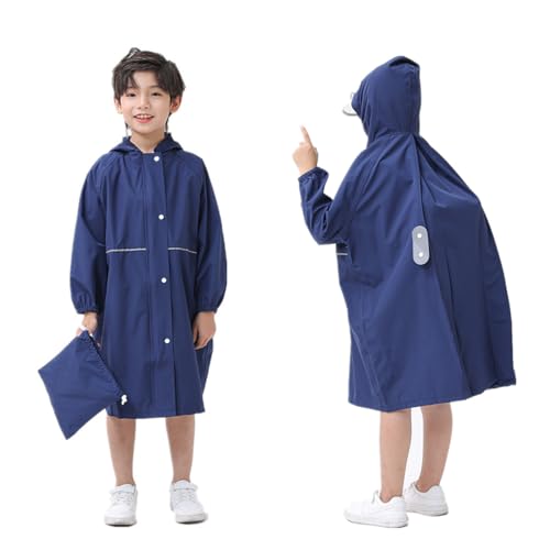レインコート キッズ カッパ ランドセル 男の子 女の子 こども用レインポンチョ 子供合羽 雨具 防水 速乾 夜間反射 ツバ 収納袋付き レインウェア 梅雨 豪雨 自転車 通学 キャンプ アウトドア ネイビー XLサイズ 1枚目 画像