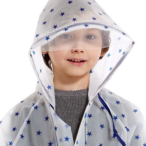 キッズレインコート 子供 ランドセル対応 男の子 女の子 ボーイズレインウェア 雨具 雨合羽 EVAエコ素材 防水 撥水 軽量 ツバ付き レイングッズ アウトドア 入学用 ホワイト Lサイズ 中間 画像
