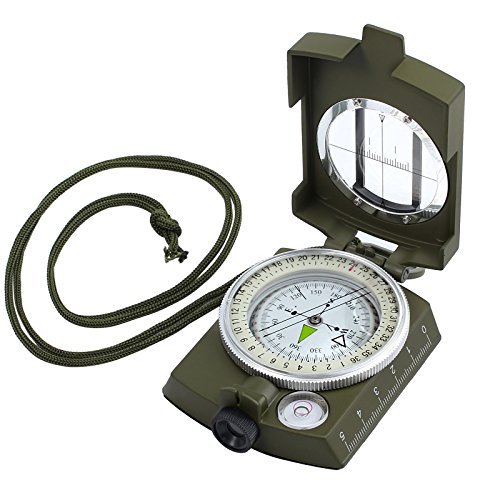 Justech 方位磁石 コンパス 方位磁針 傾斜計付き 高精度 折り畳み式 アウトドア 登山 多機能 夜光 (グリーン) 1枚目 画像