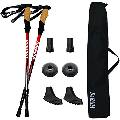 DABADA 軽量アルミ製 トレッキングステッキ トレッキングポール 2本セット ストック ブラック＆レッド アンチショック機能付(アルミレッド) 1枚目 画像