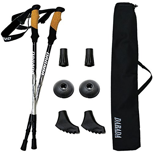 DABADA（ダバダ） SG承認品 軽量アルミ製 トレッキングポール 2本セット Amazon限定キット付 アンチショック機能付 【軽量220g コンパクト最少56.5cm】 (アルミシルバー) 1枚目 画像