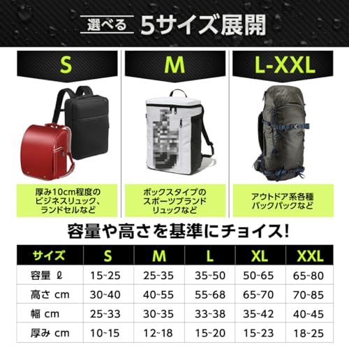 [BEACO] 【撥水王】超撥水で雨から守る リュックカバー 防水カバー レインバッグカバー レインバックカバー 登山用 軽量100g 収納袋 コンパクト 万博 (ブラック, M（25〜35L）) 中間 画像