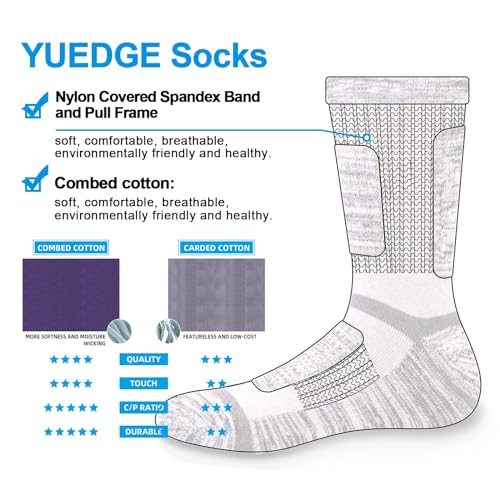 [YUEDGE] 靴下 レディース スポーツソックス ハイキングトレッキングソックス 吸汗 防臭 綿 冬 厚手 ブーツ 登山靴下 女性适用 23-25cm, 5足組 中間 画像
