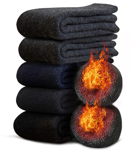 [Bafup] 靴下 メンズ ソックス 冬 厚手【零下防寒・激暖38℃恒温・ウール素材】 ウールソックス 360°蓄熱 極厚裏起毛 防寒 保温 消臭 耐久性 伸縮性 室内 アウトドア 登山 キャンプ 25-29㎝ (#04.ブラック*2+濃いグレー*2+ネイビー) 1枚目 画像