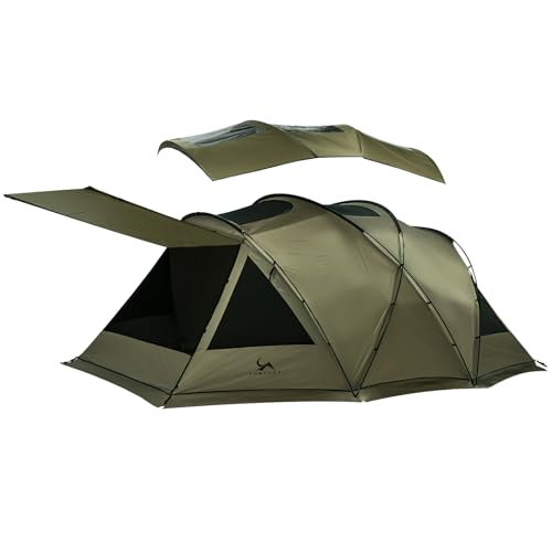 TOMOUNT トンネルテント 3~4人用 2ルーム ドームテント 耐水圧3000mm TPUルーフ付き 広い前室 アルミ製ポール 日除け 通気 超大空間 ファミリー オールシーズン対応 【TN-W TENT】 1枚目 画像