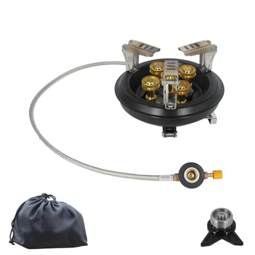 Ginrum ピクニック多バーナーガスコンロ キャンプ用のポータブルストーブ 自由に調整可能な多段階火力 ボタンひとつで点火 16000W高熱バーナー 5つの風力耐バーナーを備えたポータブルストーブ ピクニック 料理のための屋外クッカー 折りたたみ可能な金属フレーム 複数のガスのサポート 折りたたみ収納 レンジ ポータブル屋外防風カセットコンロ 1枚目 画像