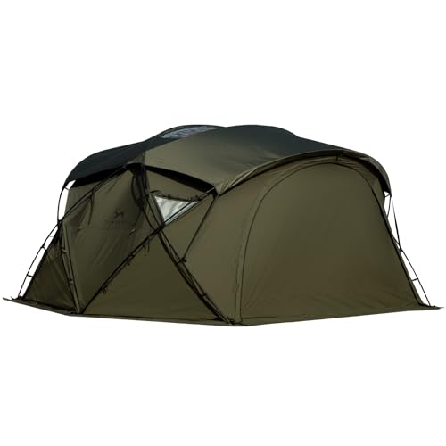 TOMOUNT シェルターテント TC素材 高さ210cm 幅450cm ドームテント アルミポール 2~4人用 自立式 ポリコットンテント【TPUドア + メッシュドア】煙突穴付き 多機能 キャノピー 4シーズン適用 簡単設営 アウトドア MOON-TC-M 1枚目 画像